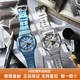 Casio LCD pointer dual display series Comic theme 2D trendy waterproof and shock-proof sports watch Quartz white 1mm white crossbody bag + trendy Cuban bracelet + fine