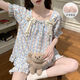 Pajamas Bei Yifu avec poitrine pour femmes pour shorts d'été, nuage coton Internet célébrité mignon mignon dessin de dessin de caricature de maison zz9902-1 # plein d'ours m
