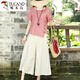 Woodpecker casual de lino de moda para mujeres 2025 Summer nuevo set con las piernas anchas de las mujeres Línea de algodón de dos piezas de dos piezas [set] M [sugerido 90-105jin [Jin es igual a 0.5 kg]]]