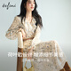 Evely slim slanted silk style V-neck ruffle front slit design versatile dress 2025 autumn new style beige L 110-125Jin [Jin equals 0.5 kg]