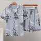 Mu Fengqing men's pajamas summer thin short sleeve shorts cartoon student teenager plus size summer home clothing set [HZ#3271] double short set M [70-100Jin[Jin equals 0.5 kg]]