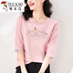 Woodpecker pure cotton temperament age-reducing seven-quarter sleeve T-shirt for women's mid-sleeved loose white T-shirt Spring and Autumn Summer 2025 new top W6172 ice blue mid-sleeved M (recommended 80-105Jin [Jin equals 0.5 kg])