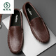 Woodpecker 2025 Printemps et été en cuir authentique Chaussures en cuir respirant décontractée pour hommes Softs Sofle Sole Hommes British One-Foot Lazy Chaussures Men 9901 Black Breathable 41