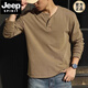 JEEP SPIRIT Jeep American retro men's henley shirt long-sleeved washed distressed t-shirt men's heavy henley collar top brown original M