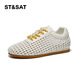 Saturday German training shoes for women in summer new hollow woven breathable small white shoes for women single shoes casual shoes flat-soled trendy board shoes white 36 (230mm) standard code