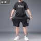 JEEP SPIRIT large-size ice silk sportswear suit for men in summer fat man plus fat plus larger quick-drying shorts shorts short sleeves T-shirt casual men's clothing black 826 set 2XL Recommended 140-160Jin [Jin equals 0.5 kg]