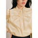 OBBLIGATO Olivia spring heart-shaped bow tie pleated beaded yarn top light gold S