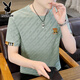 花花公子（PLAYBOY）夏季新款冰丝短袖男士休闲圆领宽松夏天体恤衫速干镂空潮流 冰爽透气-U870绿色+869白色 XL 建议115-130斤穿