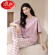 Langsha 2025 new pajamas for women, summer pure cotton short-sleeved trousers, spring and autumn summer style women's home clothes thin two-piece set ZH-9720 L, single size