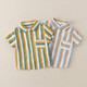 2025 new summer style boys' vertical striped shirt short-sleeved jacket baby thin summer outer wear Korean style shirt blue 130 cm
