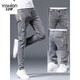 Avec un jean mince d'été pur (Yishion), des pieds minces pour hommes, un pantalon masculin, une marque à la mode déchirée élastique 2025 pantalon long masculin 6636 Gray 31