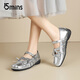
15MINS Mary Jane Women's Shoes New French Square-toe Ballet Style Small Leather Shoes Fashion Single Shoes D1355AQ5 Silver 36