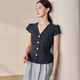 Roeyshouse Roe Intellektuelle V-Ausschnitt Taille Plaid-Hemd für Frauen 2025 Sommer Neutemperament Französische Puffhülle Top 12117 Plaid L.