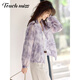 塔驰密司高档优雅宽松外套女夏季舒适透气浅春系穿搭晕染印花立领薄款上衣 晕染灰紫 M 100-115