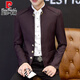 Pierre Cardin tunic suit men's spring and autumn jacket youth slim casual thin small suit Chinese stand collar suit burgundy 3XL
