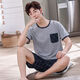 Mu Fengqing pajamas for men in summer cotton thin short sleeves plus fat plus size casual can wear men's youth home clothing suit 9928 [H series men's short-sleeved shorts suit] XL [Suggested 130-150Jin [Jin equals 0.5 kg]]