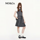 MO&Co. C+ Series Skirt 2025 Autumn New Sheep Wool Worsted I-pleat High Waist MBE3SKT030 Dark Pattern Gray S
