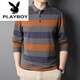 花花公子（PLAYBOY）中青年纯棉长袖T恤男春秋翻领Polo.衫条纹体恤打底衫时尚潮流上衣 蓝色9918MSJ纯棉 175/XL 140斤-155斤
