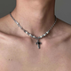 Love Flame Cross Pearl Necklace Titanium Steel Sweater Chain Unisex Punk Style Clavicle Chain with Gift Box Love Cross Titanium Steel Chain with Gift Box Packaging