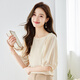 Olj Light Luxury Brand T-Shirt für Frauen im Jahr 2025 Sommer Neue Fünf-Punkte-Hülle schwarze Ohrringe modische runde Hals-Age-reduzierende Chiffon-Top-Bildfarbe S 85-100jin [Jin entspricht 0,5 kg]