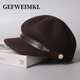 GEFWEIMKL retro pu belt equestrian hat women's autumn and winter merino wool felt hat versatile octagonal hat temperament peaked hat khaki adjustable (56-58cm)