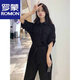 罗蒙（ROMON）时尚短袖工装连体裤女2025夏季新款小个子休闲宽松阔腿直筒连衣裤 浅杏色 S 80-95斤