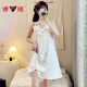 Yalu sexy nightgown women pajamas summer 2025 new suspender pure and lustful ribbon chest pad home clothing TY-1355-Strawberry flower with chest pad removable chest M