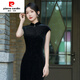 Pierre Cardin (Pierre Cardin) Nuevo chino Cheongsam mejorado de estilo joven diario 2025 Nuevo estilo Sexy República de China Vestido de terciopelo de oro para mujeres Long Black Gy2679 2xl