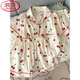 LangSha (LangSha) pure cotton gauze pajamas for women short-sleeved trousers summer three-piece set sweet cherry outerwear cardigan home clothes spring and autumn Yunduo Cotton-9905# black love three-piece set M Recommended 75-100Jin [Jin equals 0.5 kg]]