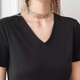 
Anxiang Silk Thread 38 Mmi Double-sided Knitted Silk V-neck waist-closing and slim and soft four-sided elastic breathable short-sleeved mulberry silk T-shirt B683 Obsidian Black 3XL