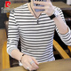 
Pierre cardin men's long-sleeved T-shirt spring and autumn new V-neck base shirt men's slim casual striped middle-aged and young T-shirt top 6188 black XL