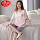 Langsha 100% pure cotton pajamas for women in summer large-size short-sleeved suit Korean casual cartoon cotton cropped pants home clothing N9856 4XL (180-200Jin [Jin equals 0.5 kg])