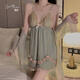 Douyin hottest pajamas for women with breast pads suspender nightgown French sexy pure lace mesh home clothing set P3886 shrimp powder (outer gown + belt) L