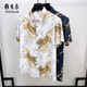 Yager Dragon Pattern Mullet Silk Short Sleeve Shirt Men's Loose and High-end Business Print Large Size Summer Middle-aged Shirt Style Two 9926 White S 165/88A