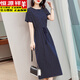 Hengyuanxiang pure cotton dress for women in summer long style over-knee stripes waist-hugging and slimming large size casual T-shirt long skirt full cotton loose green 6627 models with pocket S 90-100Jin [Jin equals 0.5 kg]