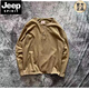 JEEP SPIRIT Jeep American retro men's henley shirt long-sleeved washed distressed t-shirt men's heavy henley collar top brown original M