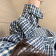 Chemise à plaid bleu rétro veste de protection solaire mince pour les femmes manches longues petites chemises paresseuses printemps et automne haut plaid bleu m