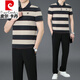 Pierre Cardin Dad Summer Anzug Herren Sportbekleidung Anzug mittleren und älteren Menschen mit ungezwungener Baumwolle kurzärmelige T-Shirt Polo-Hemd dunkelgrau (kurze Ärmel + Hosen) KDK9763 m (empfohlen 100-120 Jin [Jin gleich 0,5 kg]))