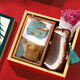 
Yingpan silk scarf gift box shawl scarf on Teacher's Day birthday gift for female teacher to mother and elders. Green lotus scarf + golden silk sandalwood comb + gilded gift box 22.5*22.5*7CM