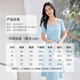 尚都比拉职场连衣裙女夏季收腰中长裙泡泡袖裙子 浅蓝色152L80063  XL
