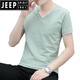 JEEP SPIRIT高端男士短袖t恤v领夏季新款修身纯棉男生半袖休闲时尚百搭上衣服 豆绿色659款 L 建议100-120斤