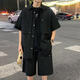 
TTPMER New Chinese Style Casual Suit Men's Summer Thin Short Sleeve Shirt Large Size National Trendy Shirt Shorts A Set 693 Single Top Black M