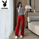 Playboy (Playboy) Casual Sports-Anzug für Frauen im Sommer 2025 Neue kleine und modische altersreduzierende Streife kurzärmeliges Zwei-Stück-T-Shirt mit weit geschwindiger Hose-Flaggschiff L [vorgeschlagen 100-115jin [Jin gleich 0,5 kg]]