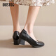 
Dadong (dusto) light-mouthed shoes women's shoes 2025 spring new simple and fashionable round toe hooded feet commuting mid-heel single shoes 1049 beige 34