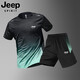 Jeep Spiritjeep Jeep Sports Set Мужская сухая одежда с коротким рукавом летняя ледяная шелковая шорты фитнес-одежда Мужчина 9901 Черный серый набор m