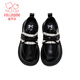 Fuluo Mi Girls' Leather Shoes Spring and Autumn Fashionable and Versatile Black Single Shoes for Middle-aged and Older Children Campus Performance Fashion Shoes Black 30