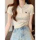 Clothes with original texture design 2026 new spring fashion polo collar knitted shirt short-sleeved t-shirt women's short tops apricot one size apricot (70-120Jin Jin equals 0.5kg)