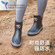 EVERCREATURES英国雨鞋女雨靴切尔西雨鞋时尚百搭防滑防水鞋水靴橡胶雨靴 女 黑色白沿条短筒 36