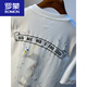 Camiseta de manga corta para hombres de Romon Summer Camiseta suelta de cuello redondo Ropa delgada 2025 nueva camiseta de media manga bordada hombres blancos HJ6630 m adecuados para 95-110Jin [Jin iguala 0.5 kg]