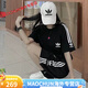 Adidas Clover Embroidery Sports Set Summer Men and Women's Same Short Sleeve Loose Two-Piece Set Casual Shorts Couple Round Neck 9889 Black Set L (90-110Jin [Jin equals 0.5 kg])